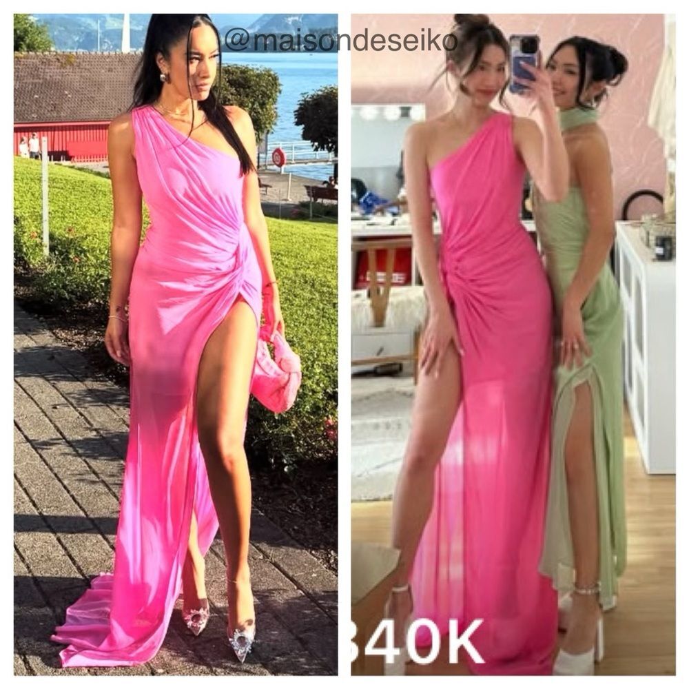 NWT Sau Lee Maxi Dress Pink One Shoulder Helene Draped Chiffon Wedding Guest 0